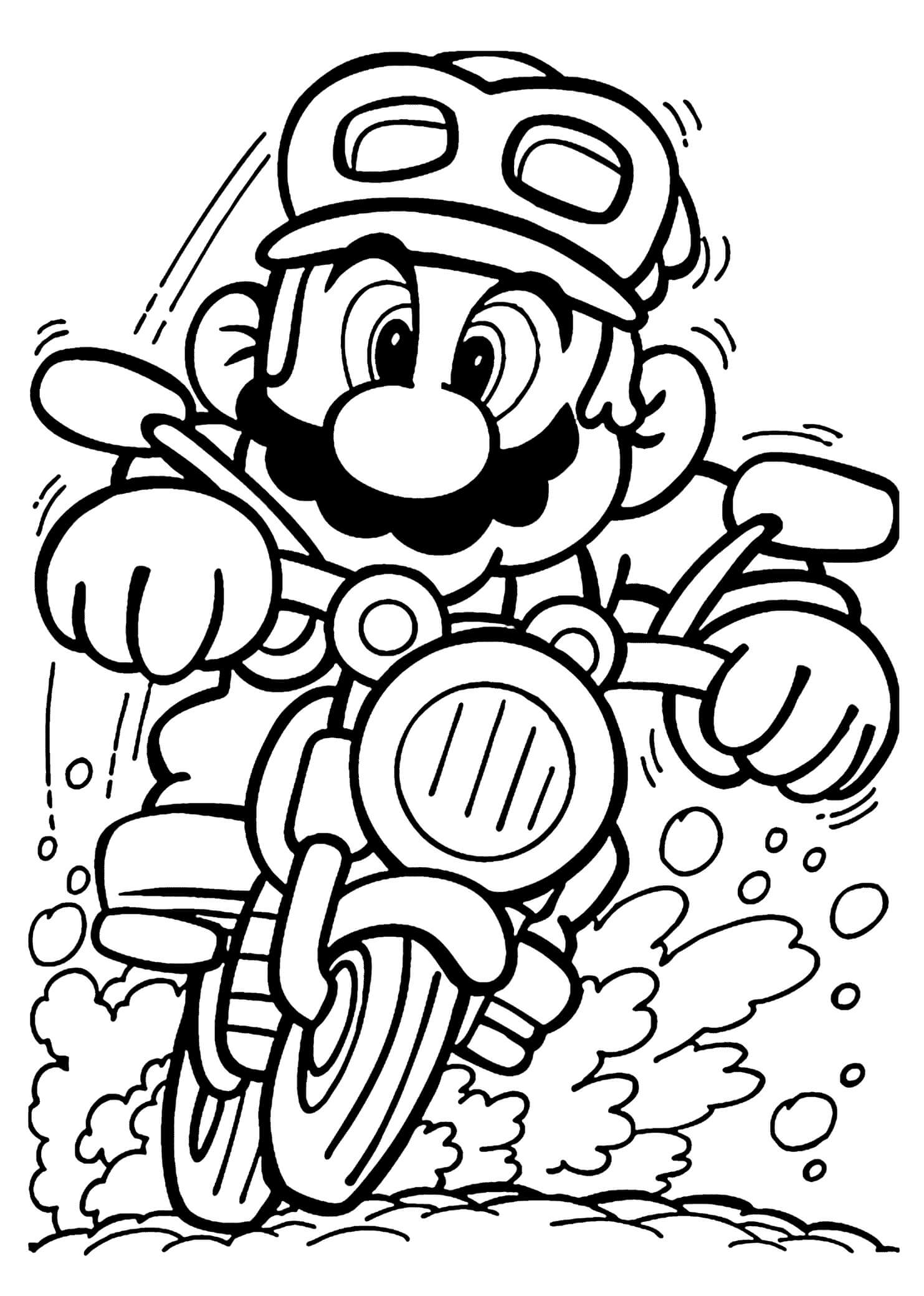 Funny Mario Driving Motor coloring page