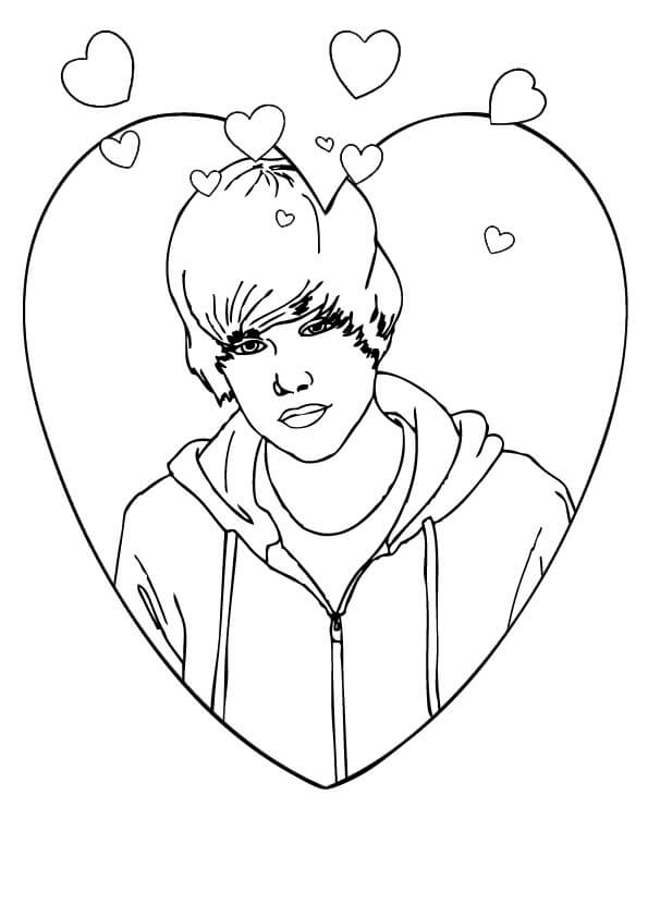 Little Justin Bieber in Heart coloring page