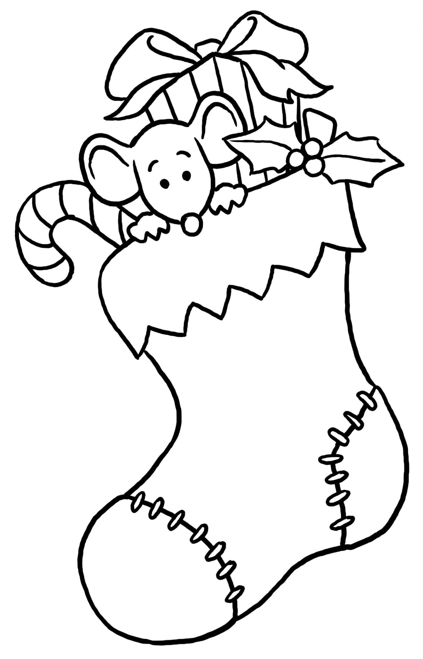 Mouse in Giftbox Stocking coloring page