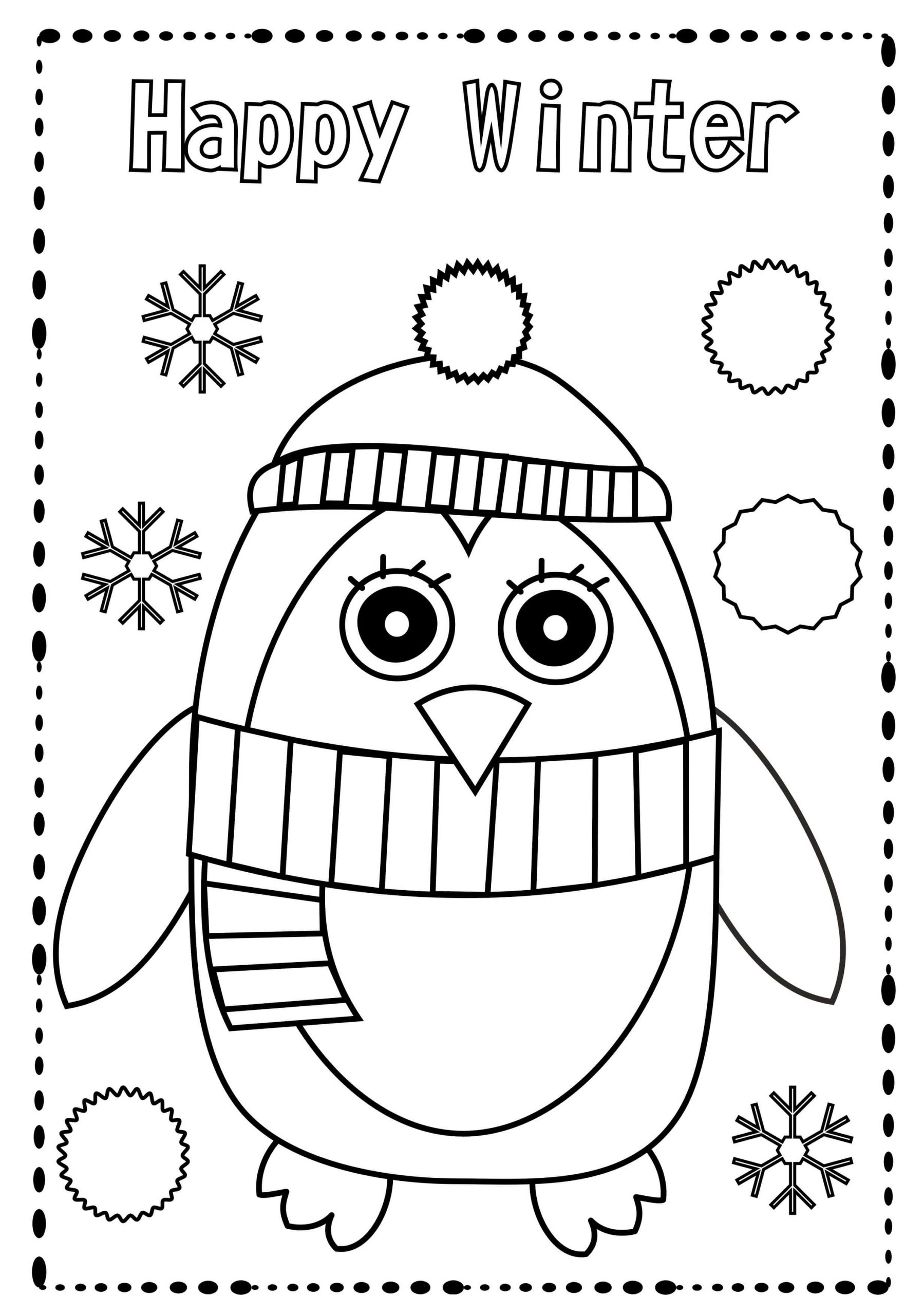 Penguin in Happy Winter coloring page