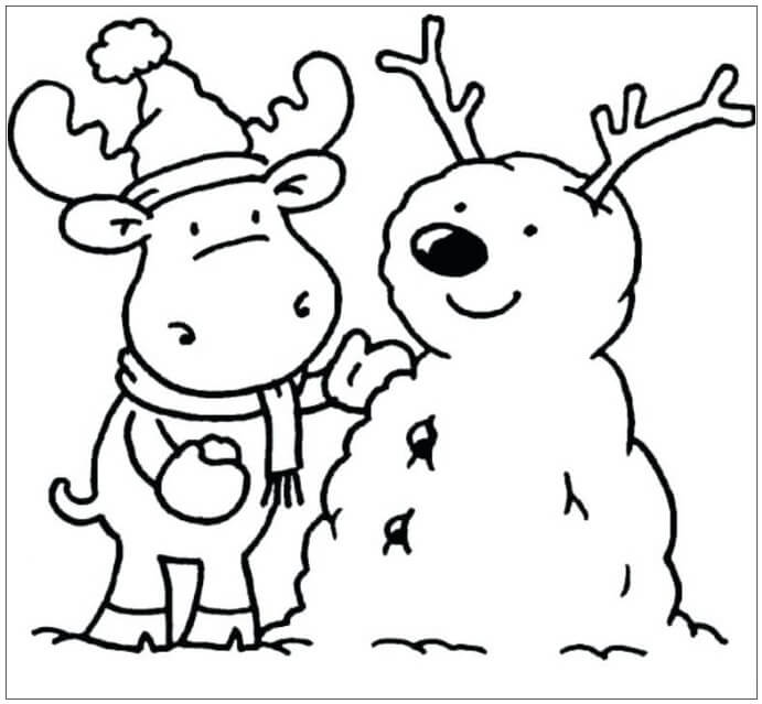 Reindeer and Snowman in Winter coloring page