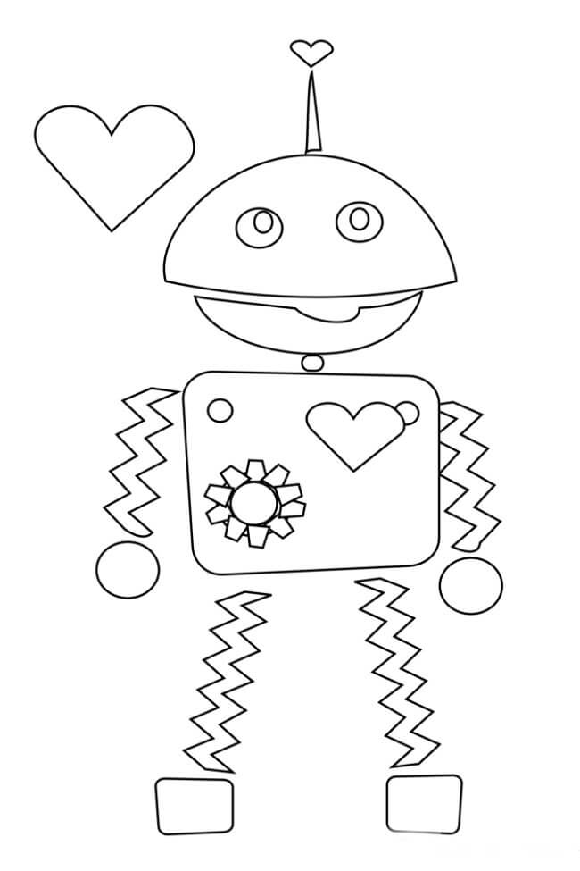 Robot in Valentine coloring page