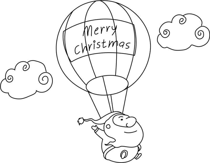 Santa Claus is flying with Balloon coloring page