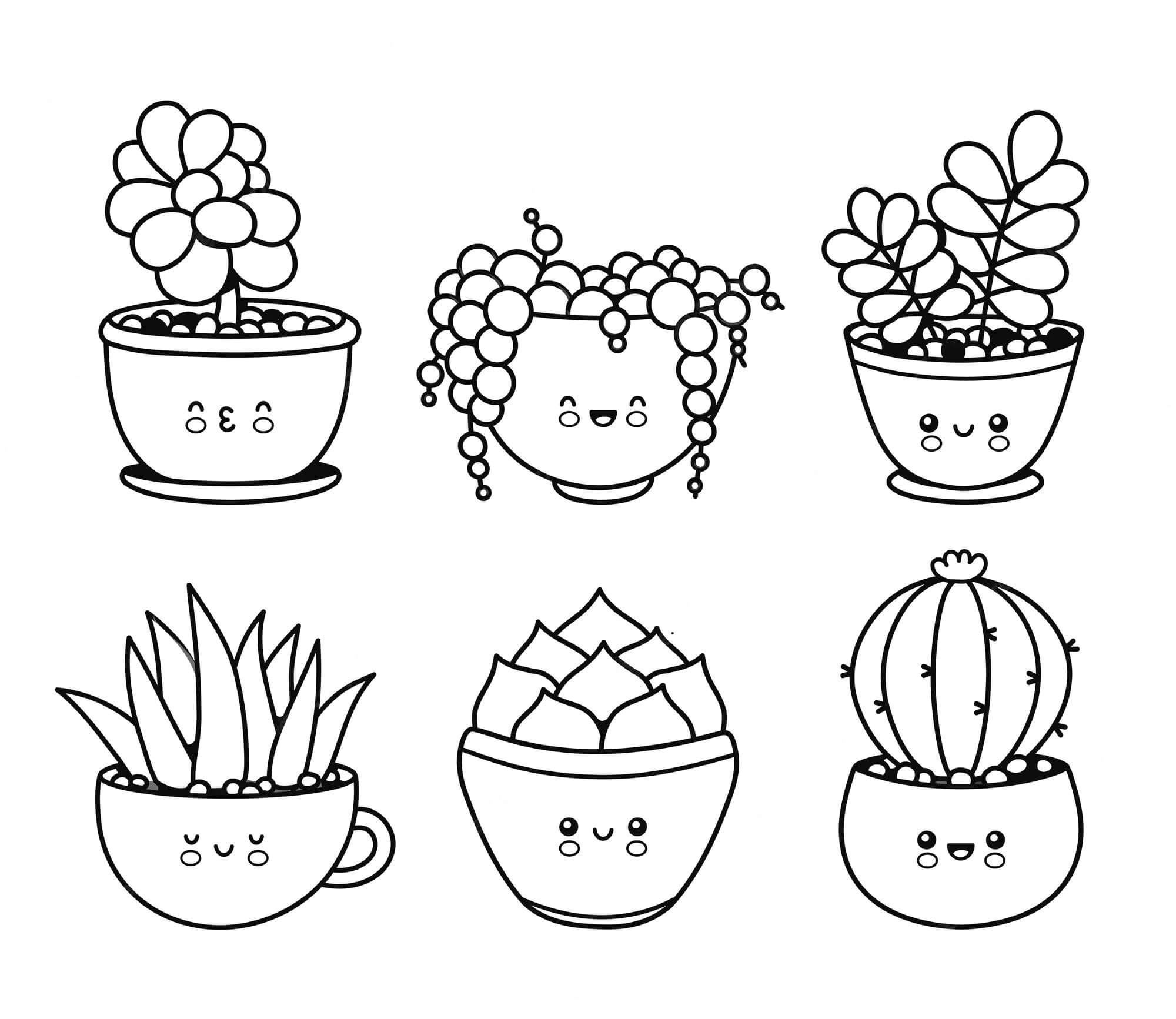 Six Kawaii Potted Cactus
