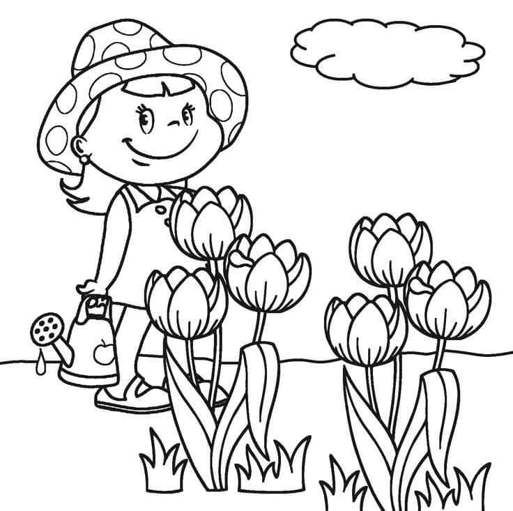 Smiling Little Girl in Flower Garden