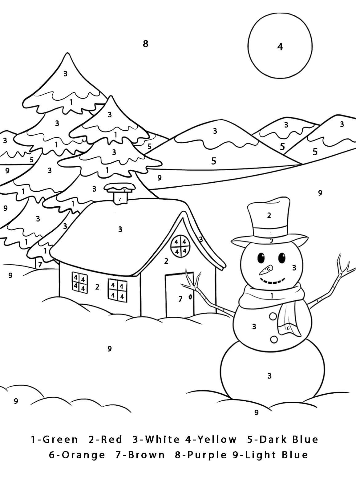 smiling-snowman-in-winter-color-by-number-coloring-page-download