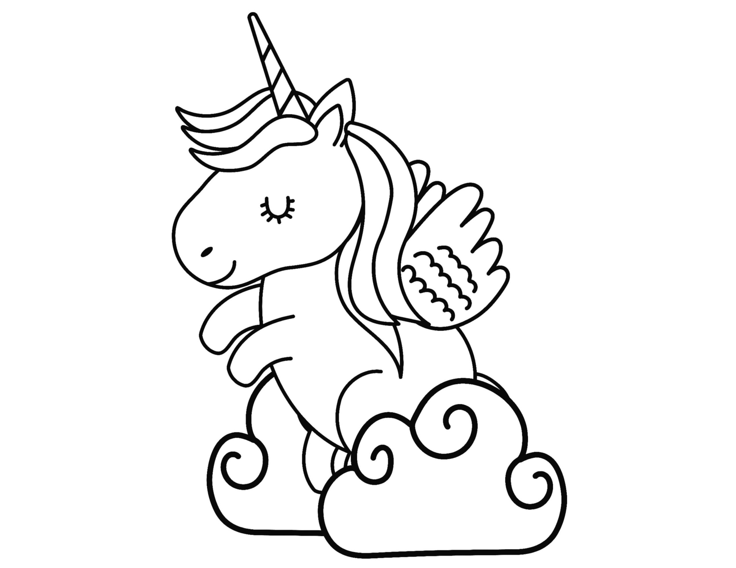 Smiling Unicorn with Clouds coloring page