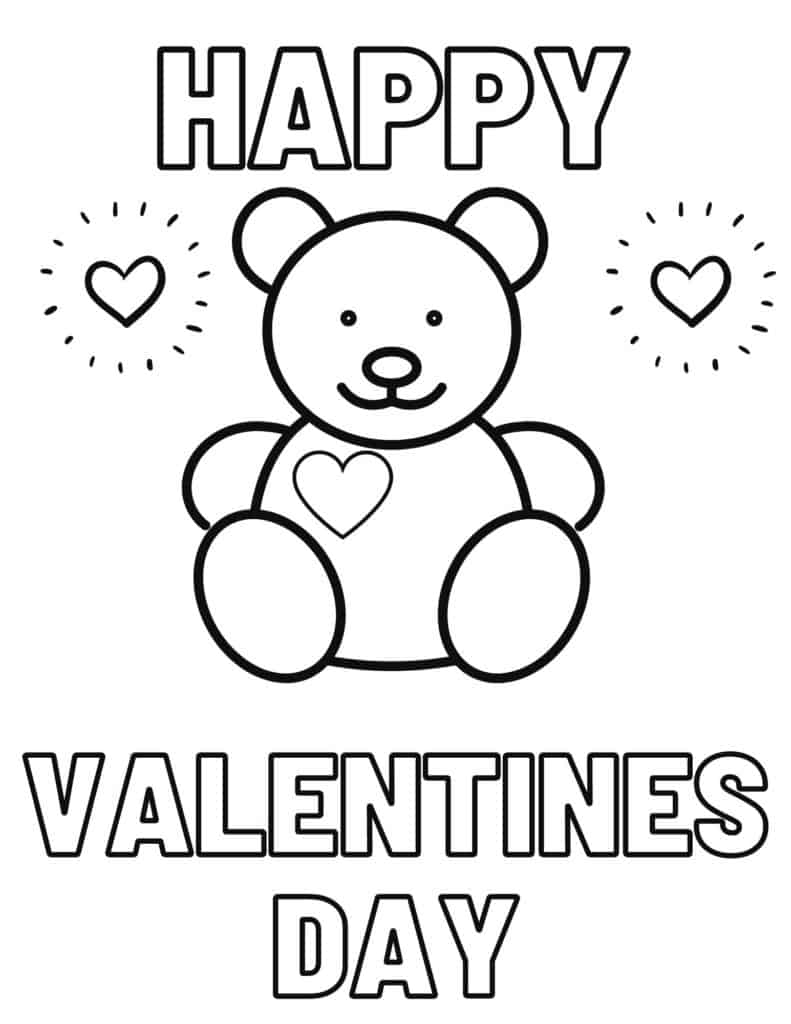 Teddy Bear in Happy Valentine’s Day coloring page