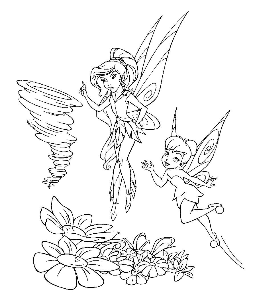 Tinkerbell and Fairy with Tornado coloring page