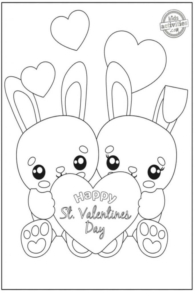 Two Bunnies in Valentine coloring page