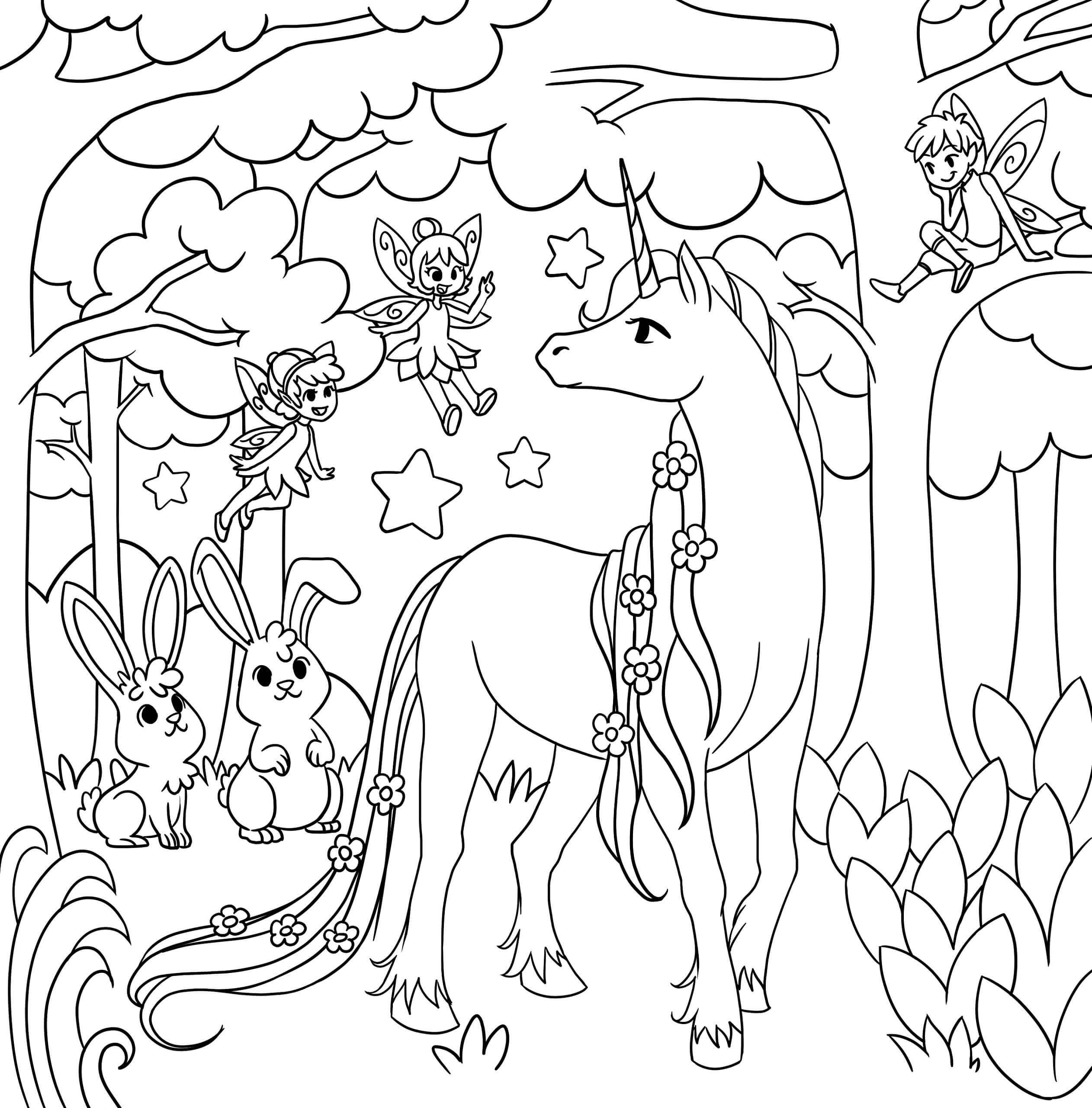 Unicorn Magic Forests coloring page