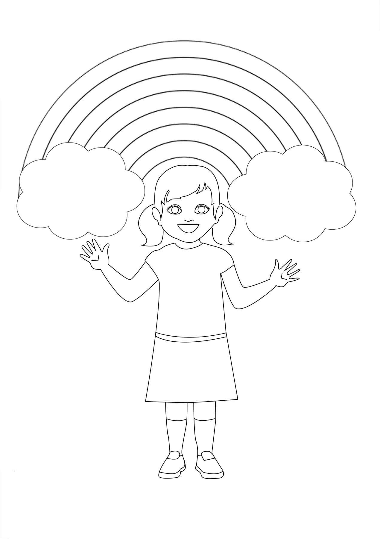 Fun Girl with Rainbow coloring page