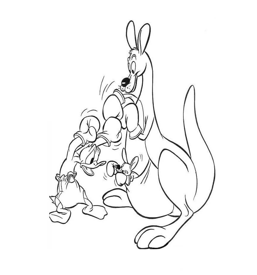 Kangaroo and Donald are Boxing coloring page