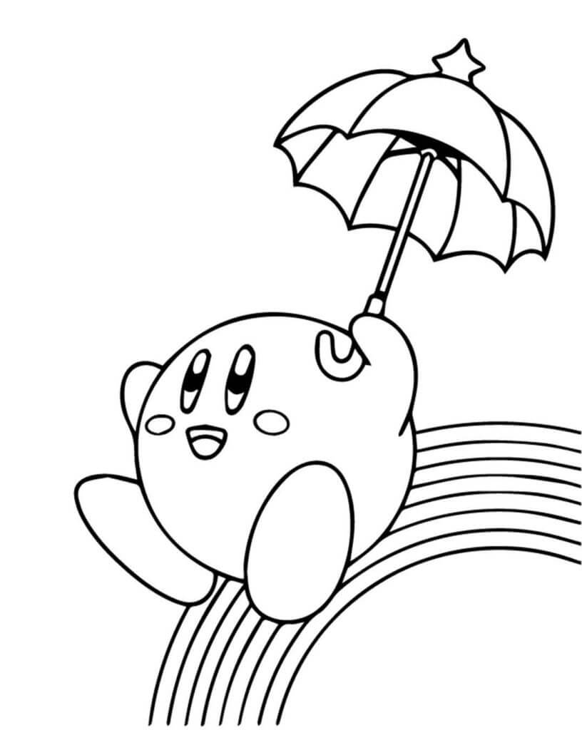 Kirby Holding Umbrella with Rainbow