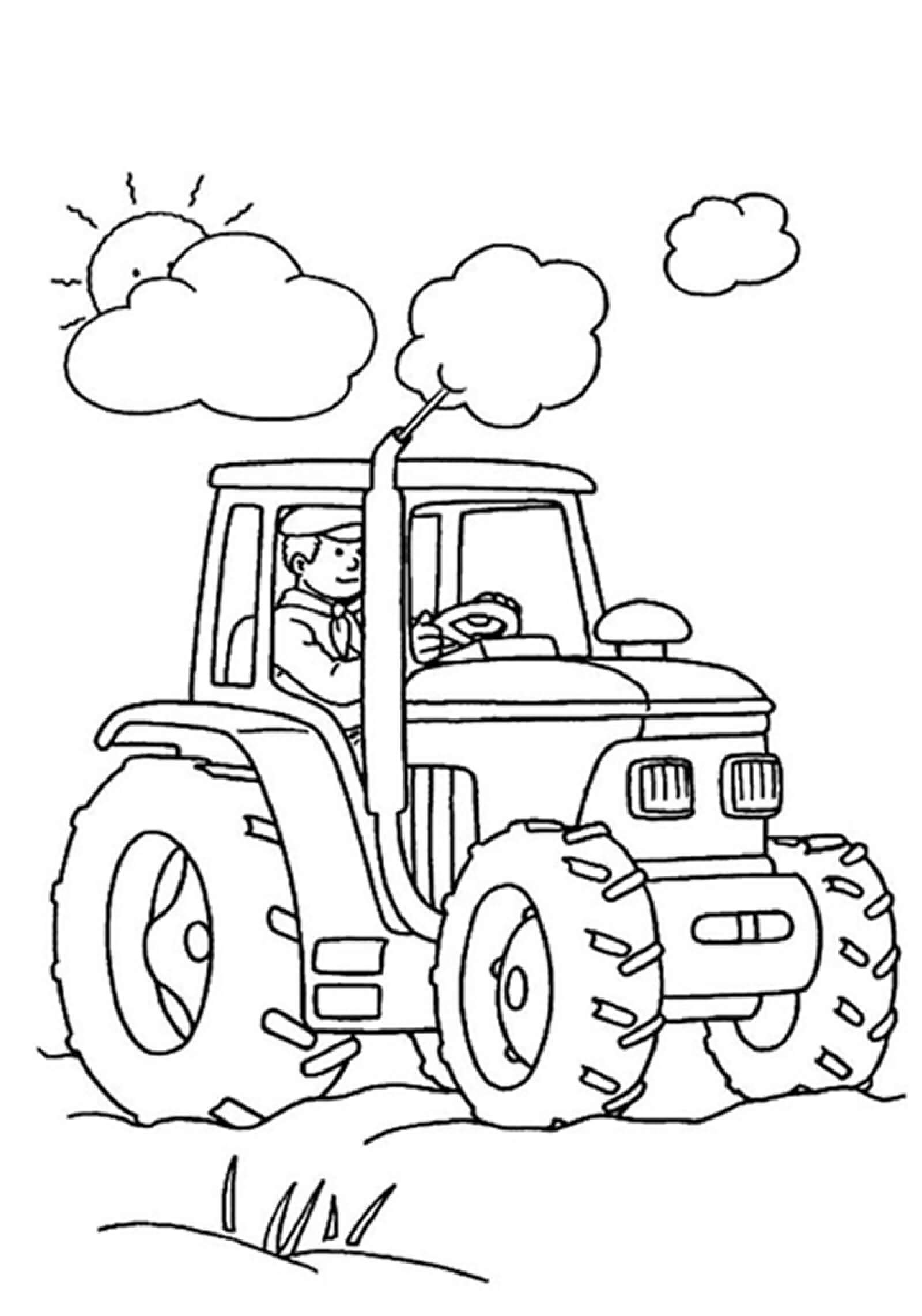 Man Driving Tractor with Clouds