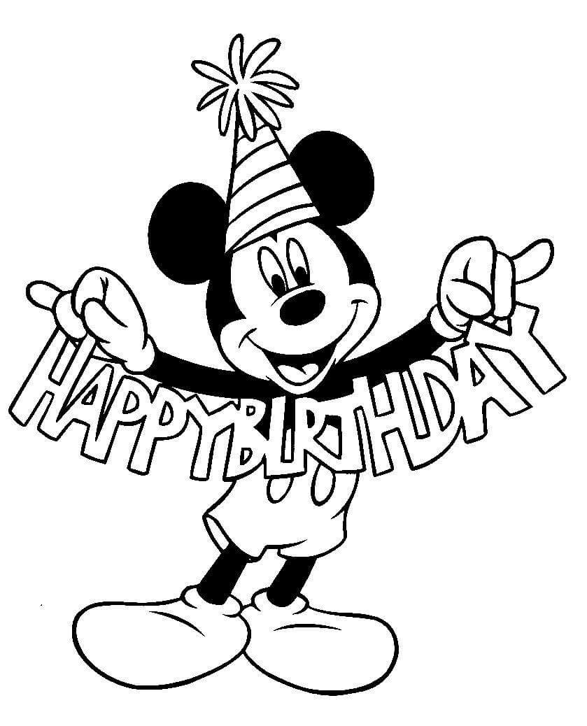 Mickey Mouse in Happy Birthday coloring page - Download, Print or Color  Online for Free