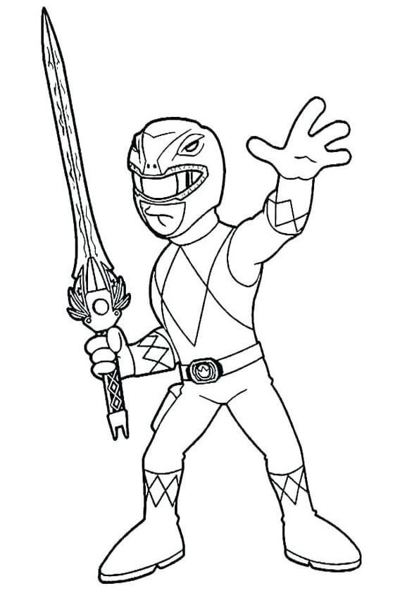 Power Ranger Holding Sword coloring page