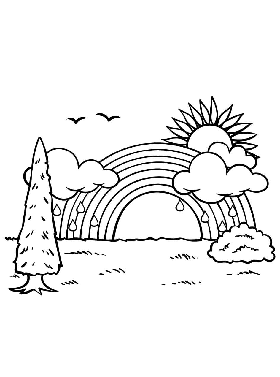 Rainbow And Trees coloring page