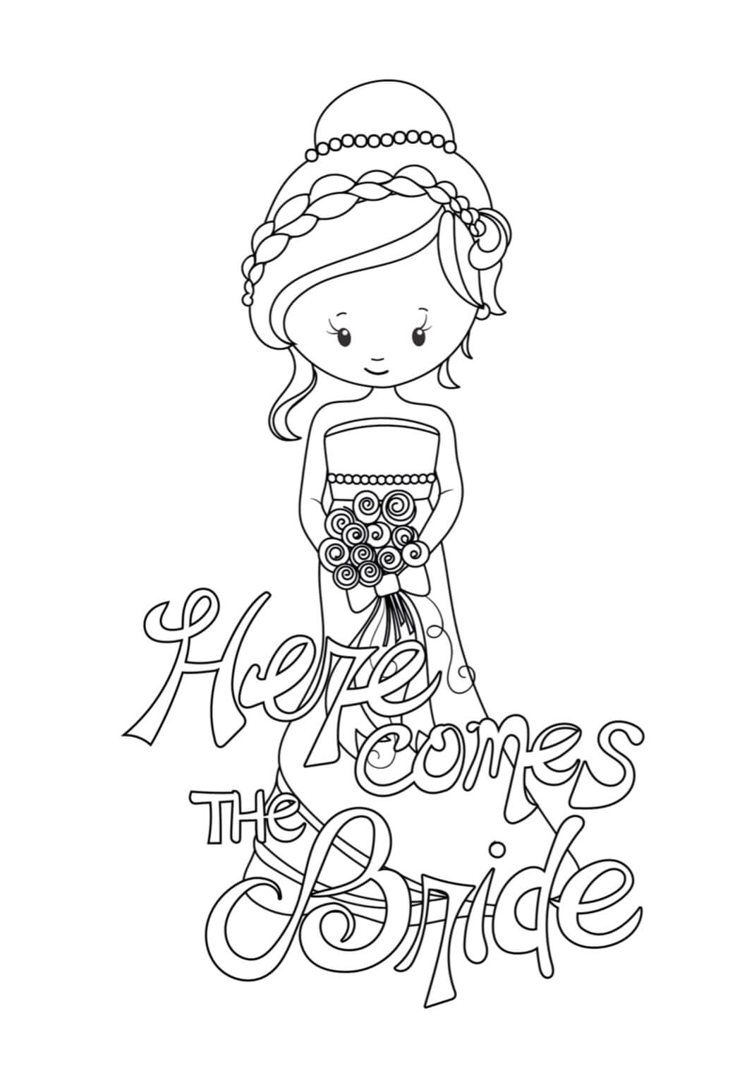 Smiling Bride In Wedding Coloring Page