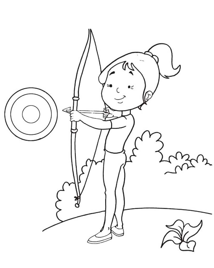 Smiling Girl Archer and the Target coloring page