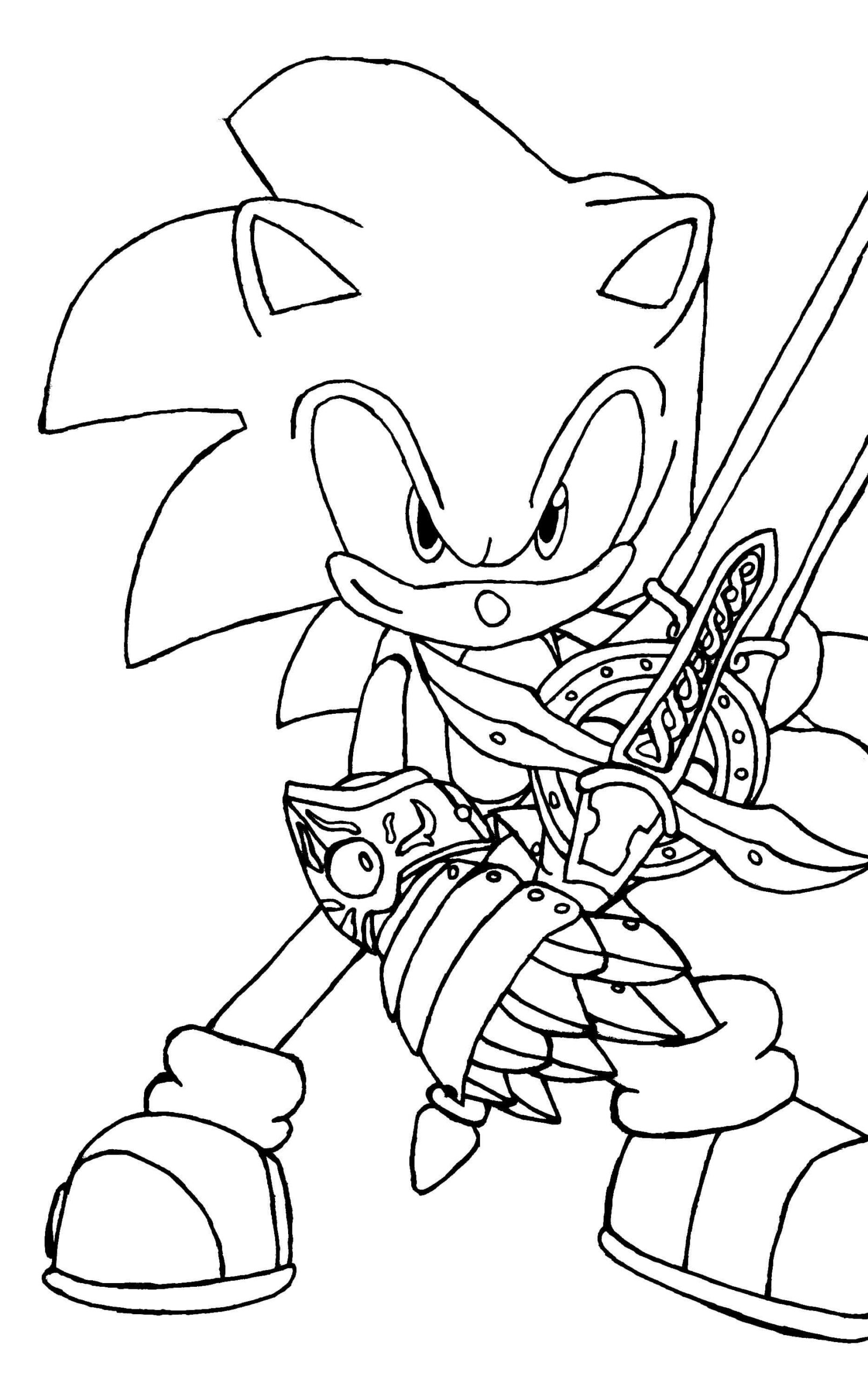 Sonic holding Sword coloring page