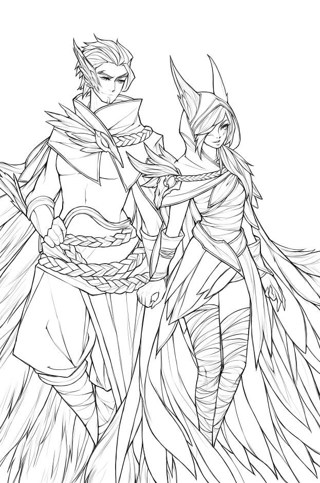 Xayah and Rakan coloring page