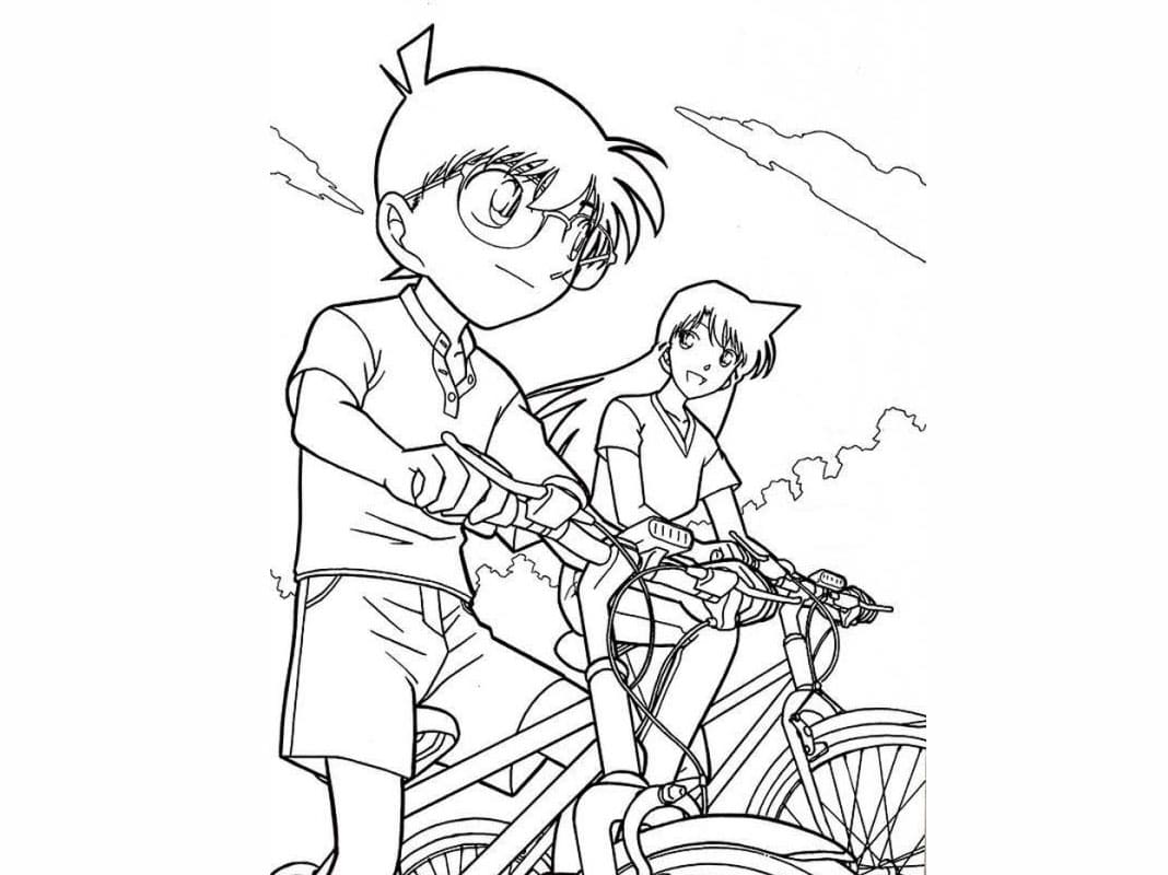 Conan and Rin Cycling coloring page