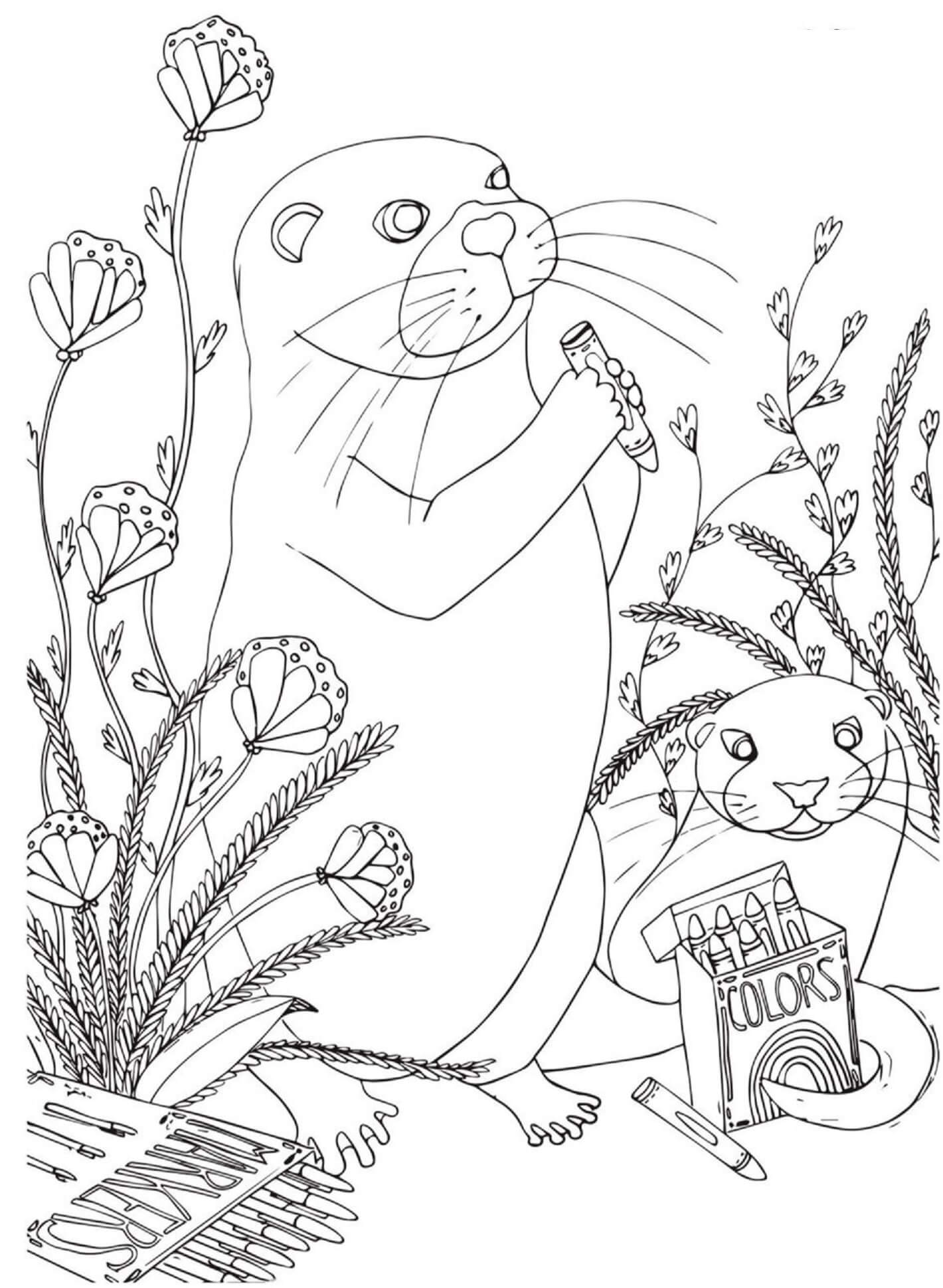 Two Otters Painting coloring page