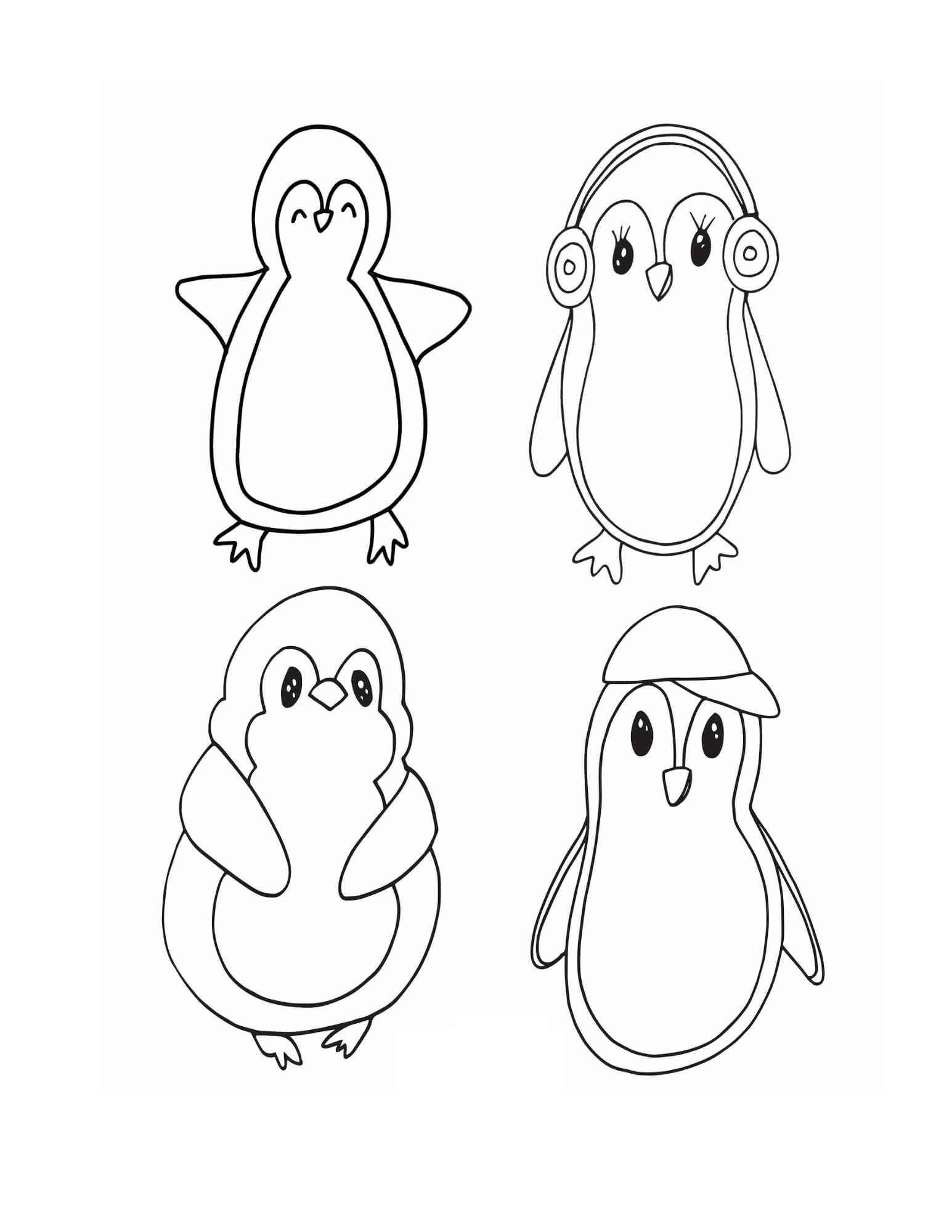 Four Penguins coloring page - Download, Print or Color Online for Free