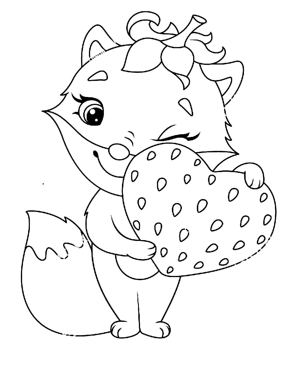 Cute Fox with Strawberry