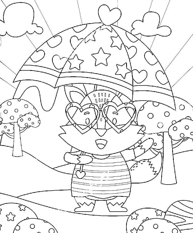 Cute Fox with Umbrella coloring page