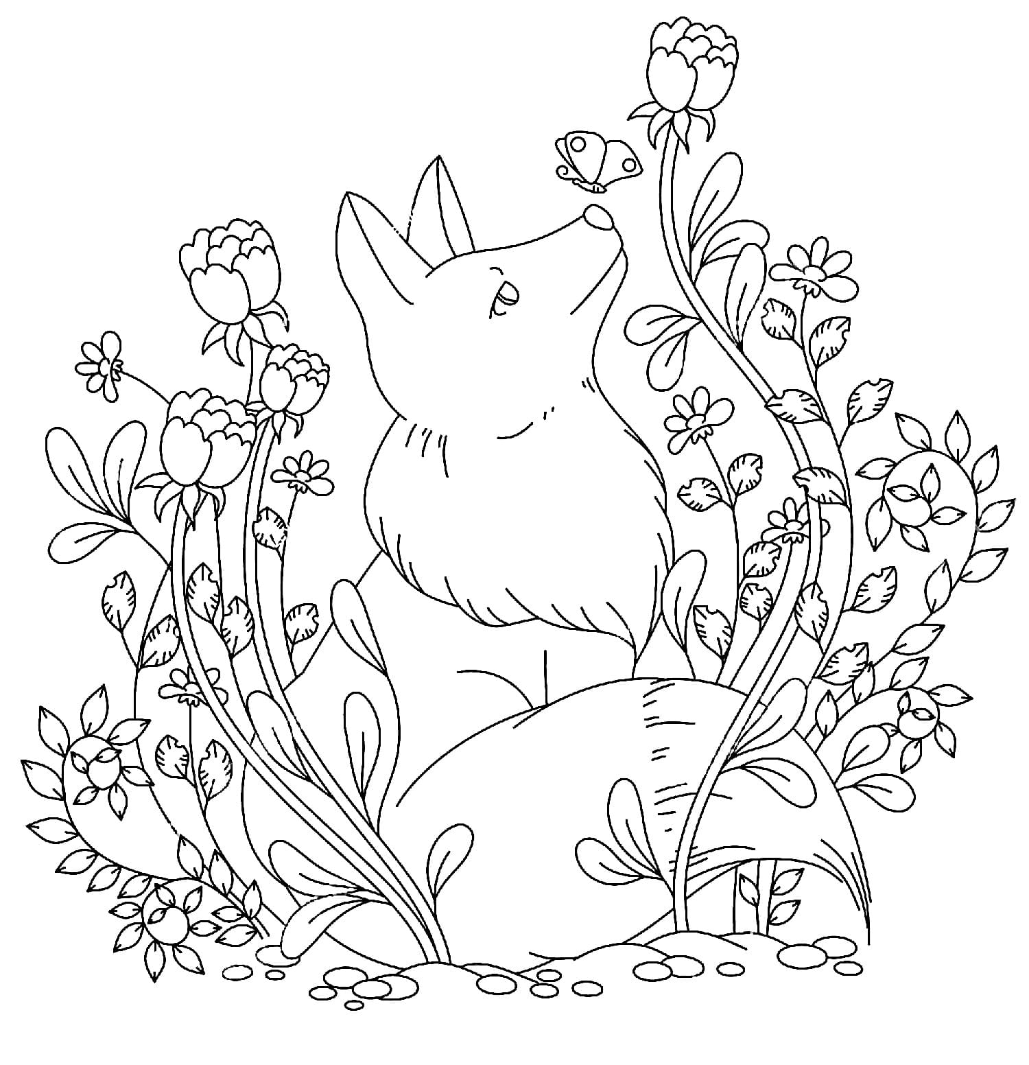 Fox with Flowers