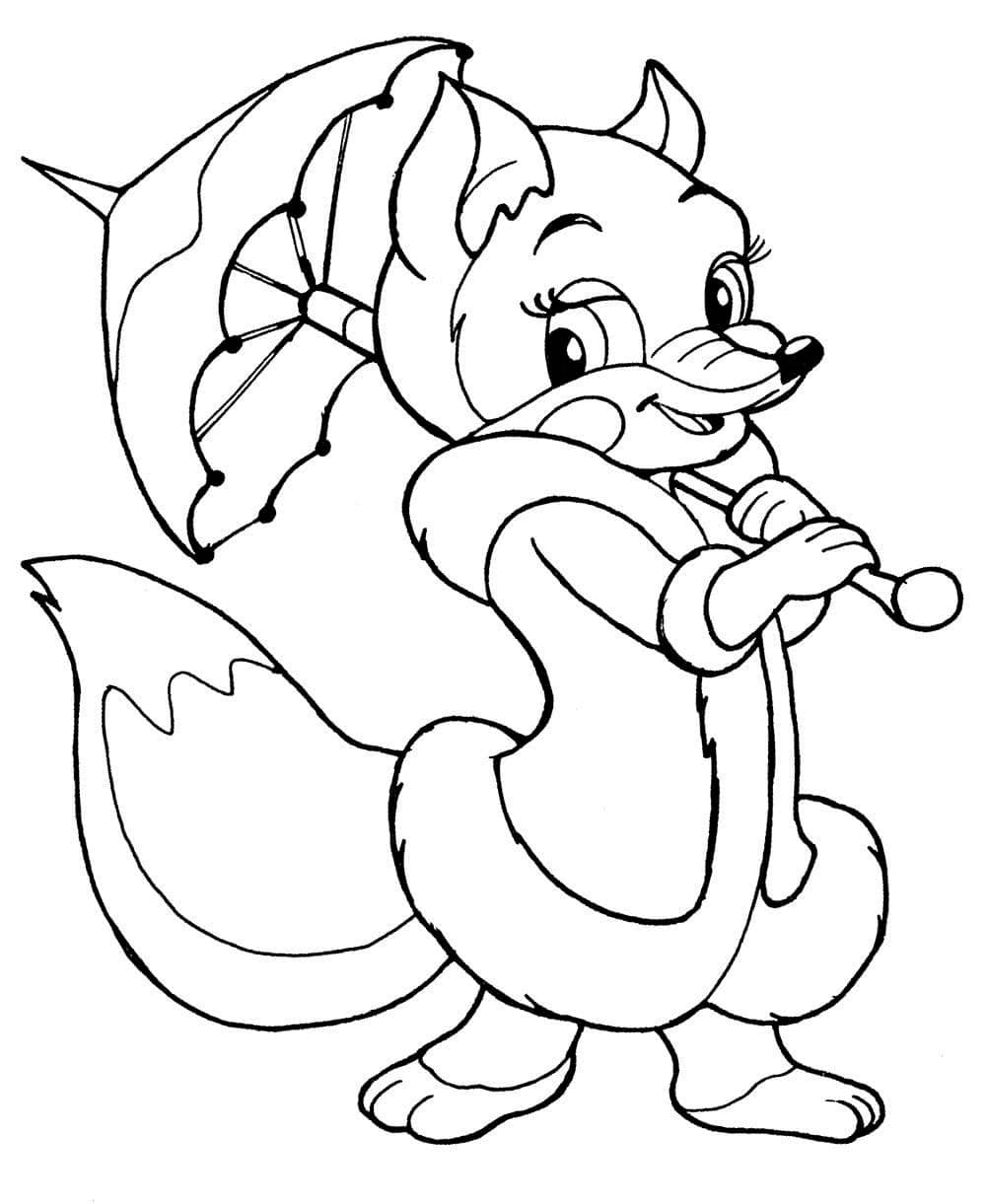 Lovely Fox with Umbrella coloring page