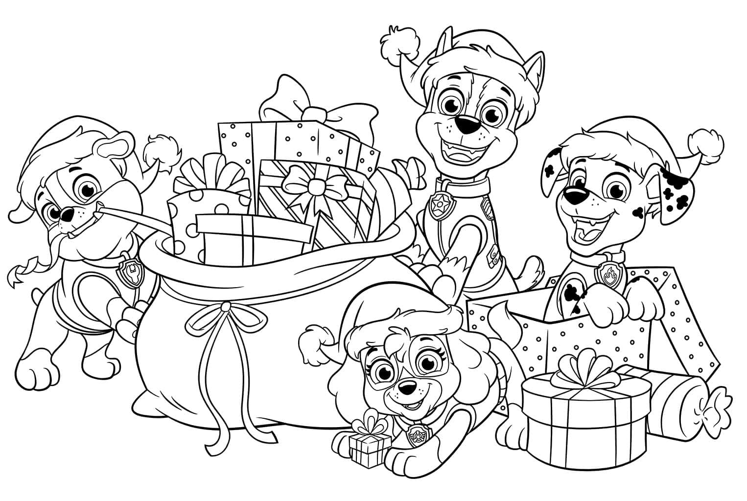 Paw Patrol And Christmas Gifts Coloring Page Download Print Or Color