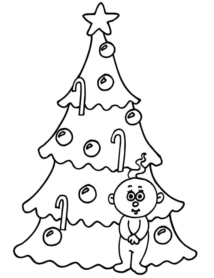 Baby and Christmas Tree coloring page