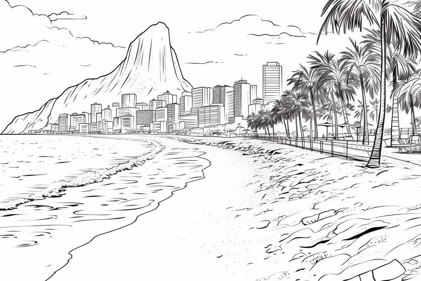 Beach and City coloring page