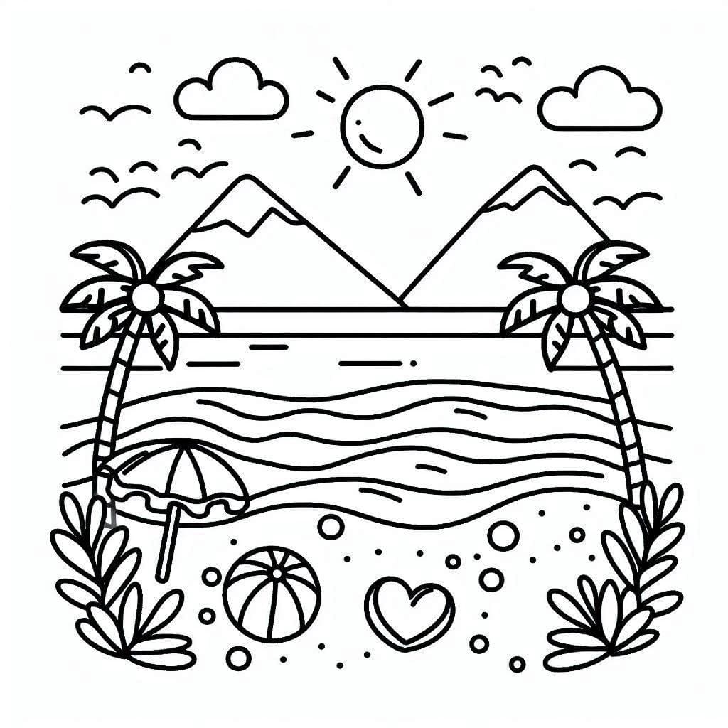 Beach and Mountains coloring page