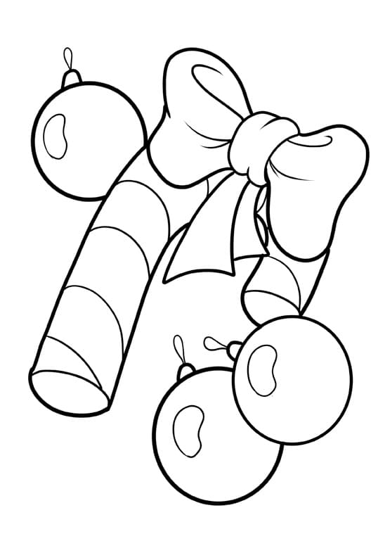 Candy Cane and Ornaments coloring page