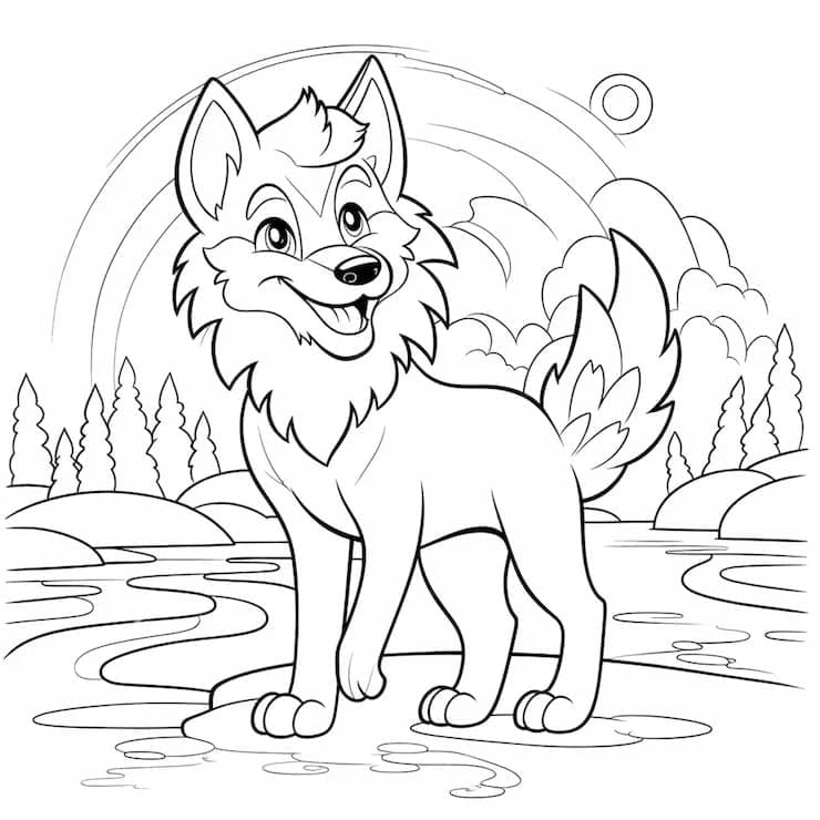 Cheerful Wolf coloring page