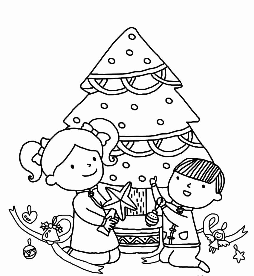 Children Decorating Christmas Tree