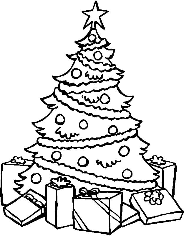Christmas Tree and Presents coloring page
