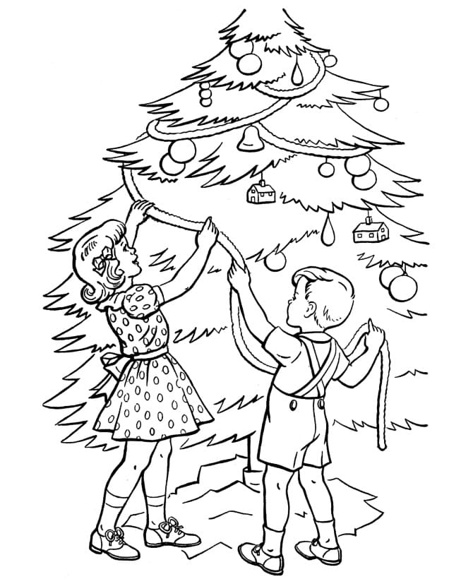 Christmas Tree Decorating coloring page