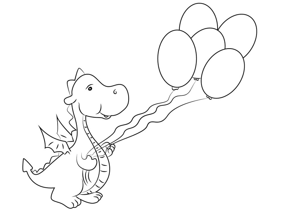 Dragon and Balloons coloring page