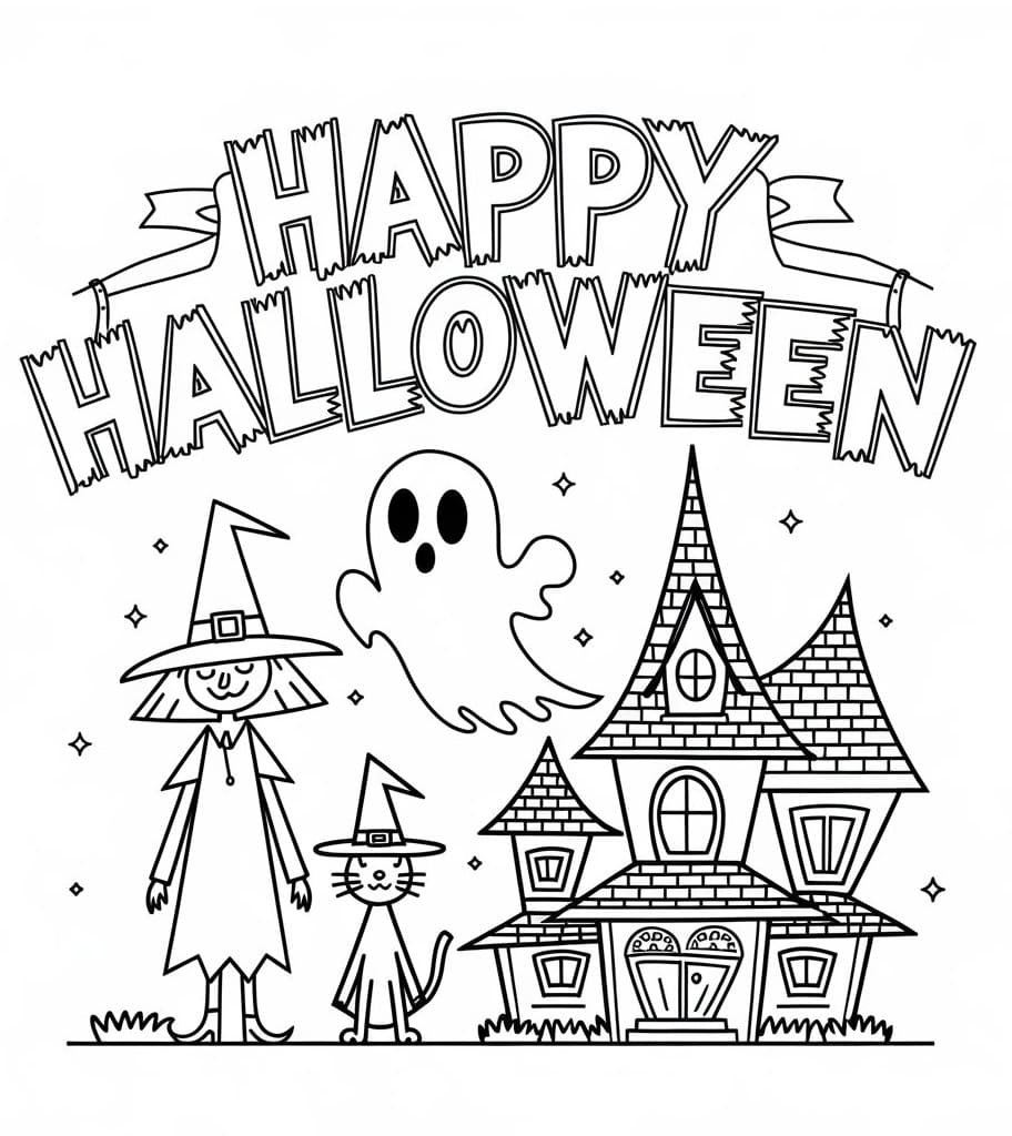 Drawing of Happy Halloween coloring page