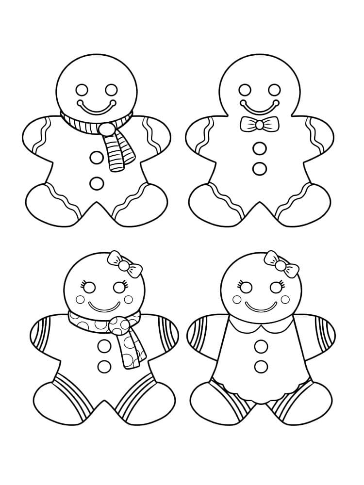 Four Gingerbread Men coloring page