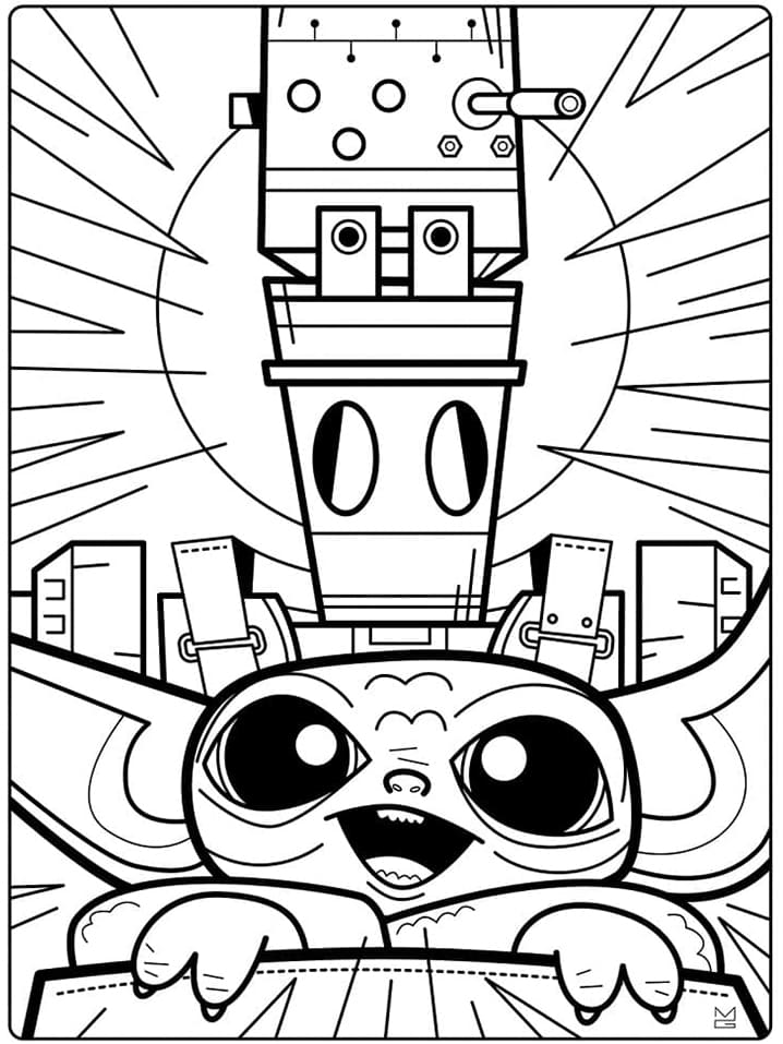 Happy Baby Yoda Printable coloring page