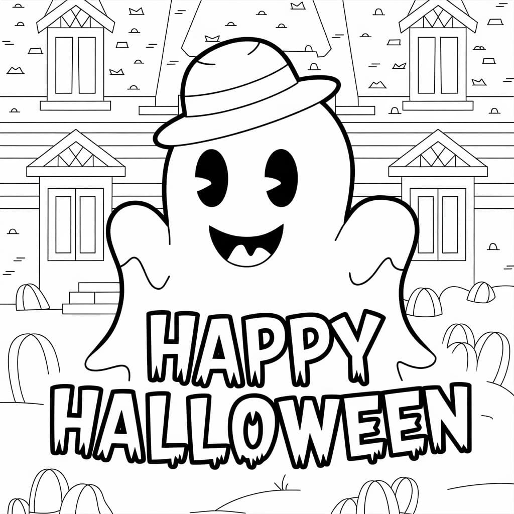 Happy Halloween with Ghost coloring page