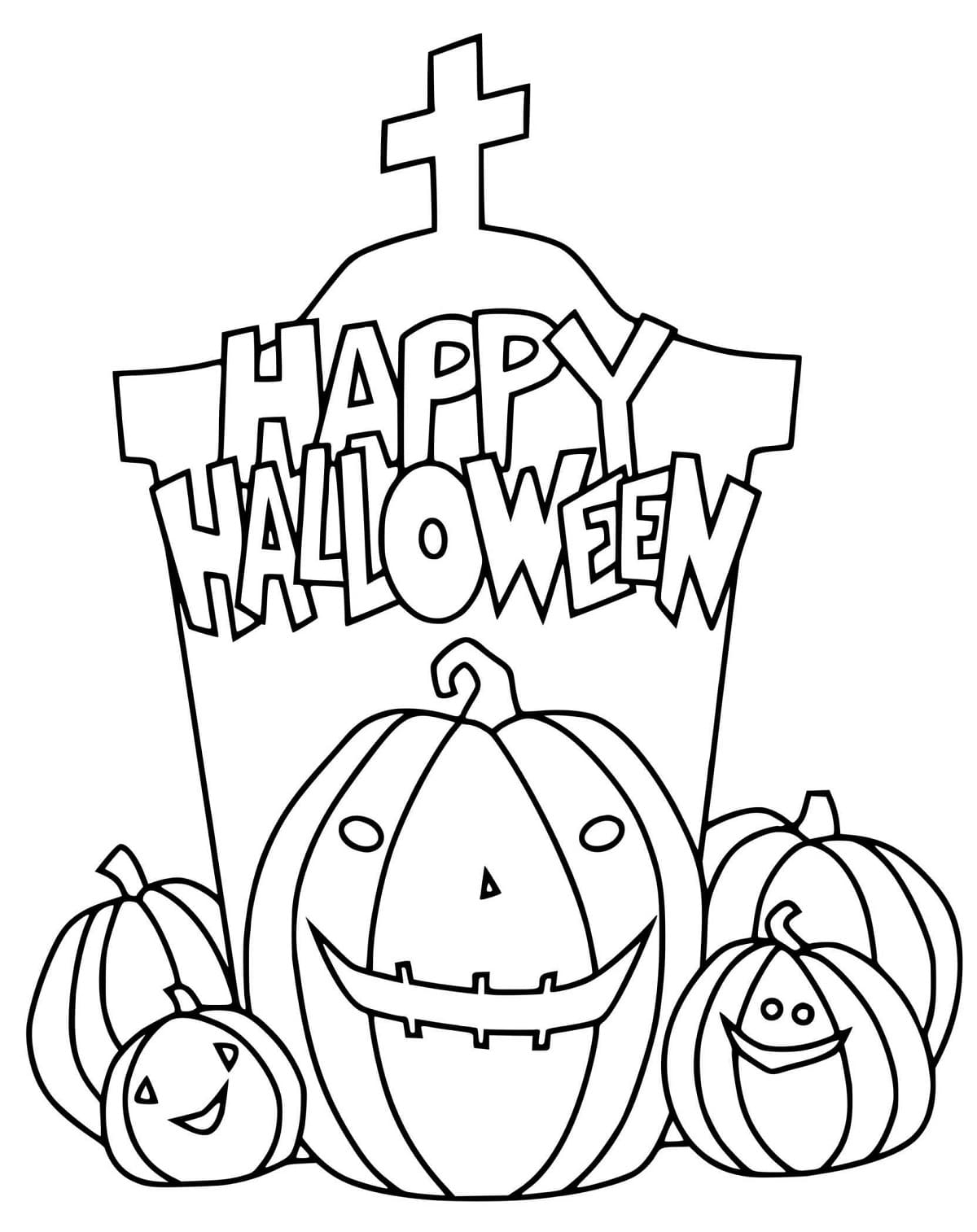 Happy Halloween with Pumpkins coloring page