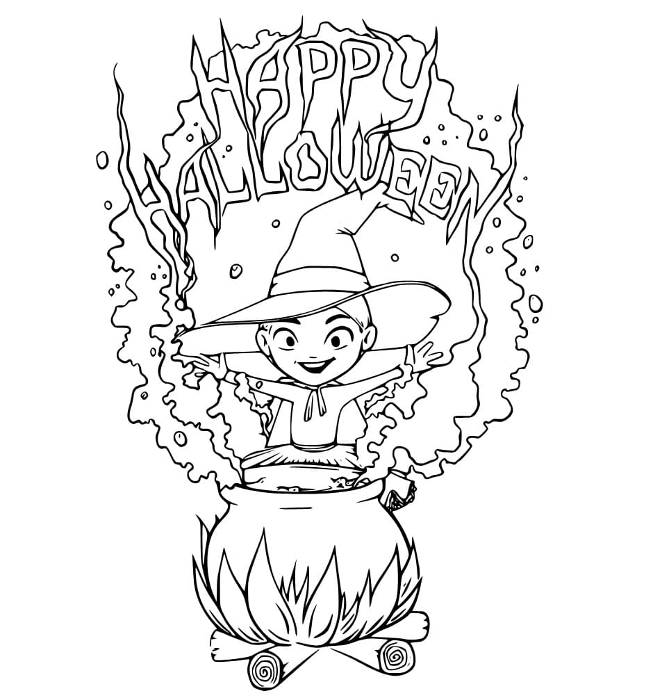 Happy Halloween with Witch coloring page