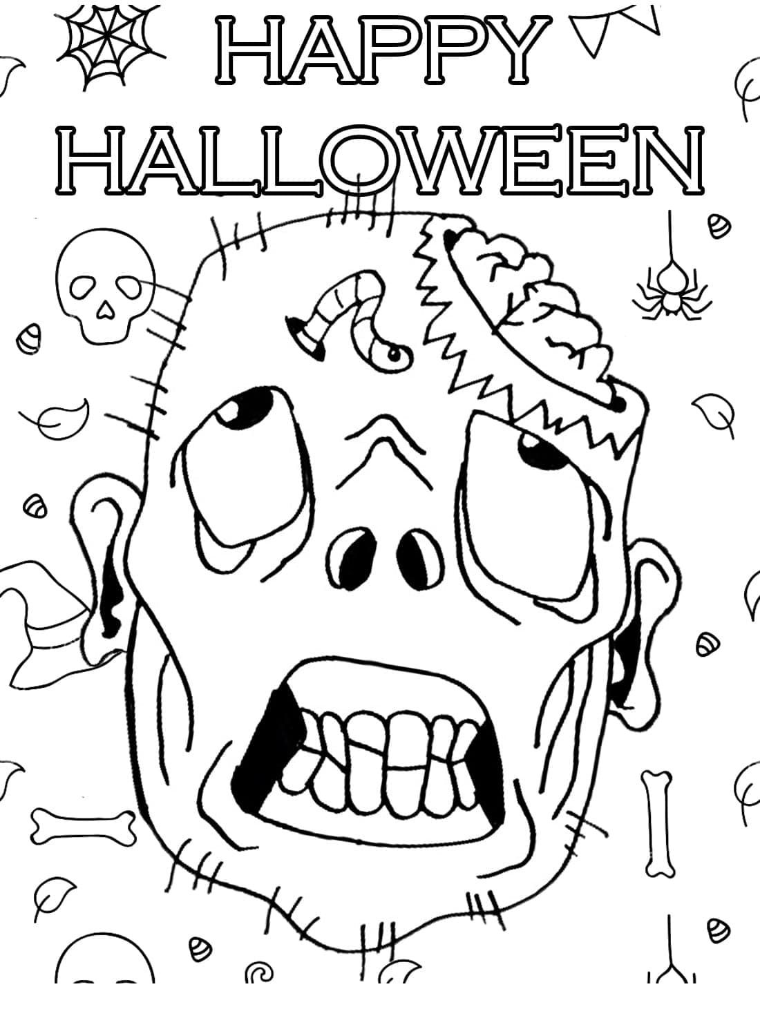 Happy Halloween with Zombie coloring page